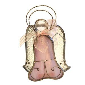 Stained Glass Angel Ornament With Pink Dress & Ribbon Bow Christmas